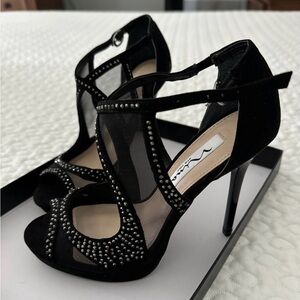 Nina Black Mesh and Studded Heels